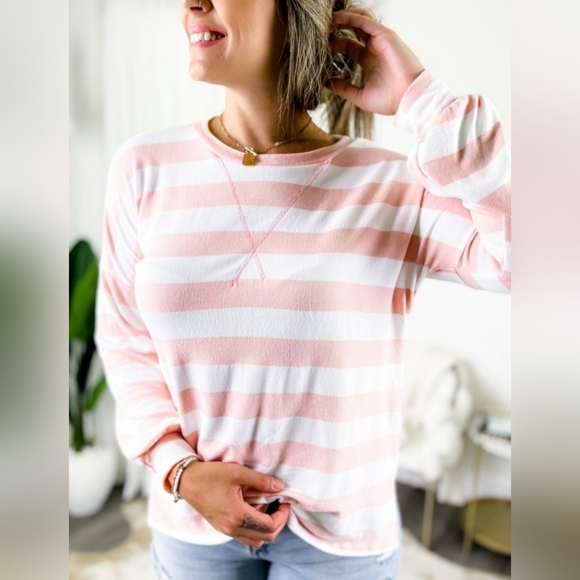 Lovely Melody Pink Striped Super Soft Long Sleeve Knit Top - Picture 2 of 9